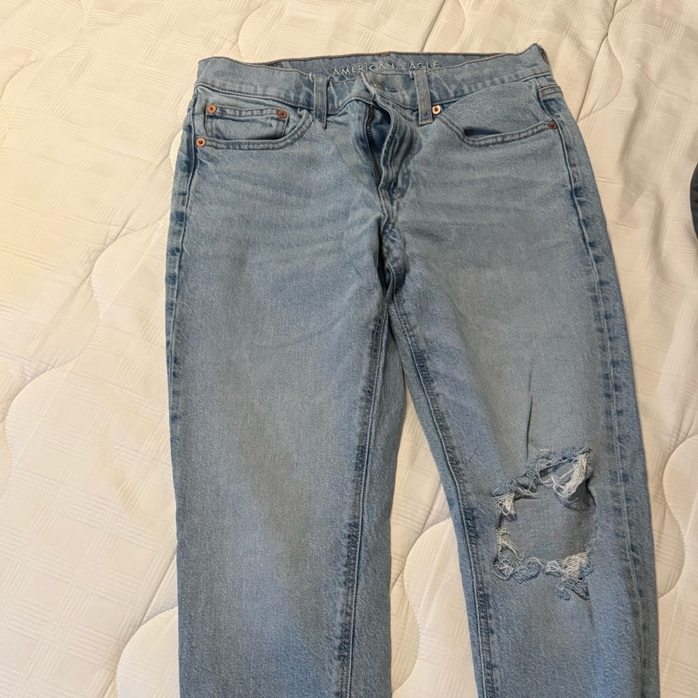 American Eagle Outfitters Light Blue Distressed Straight Leg Jeans